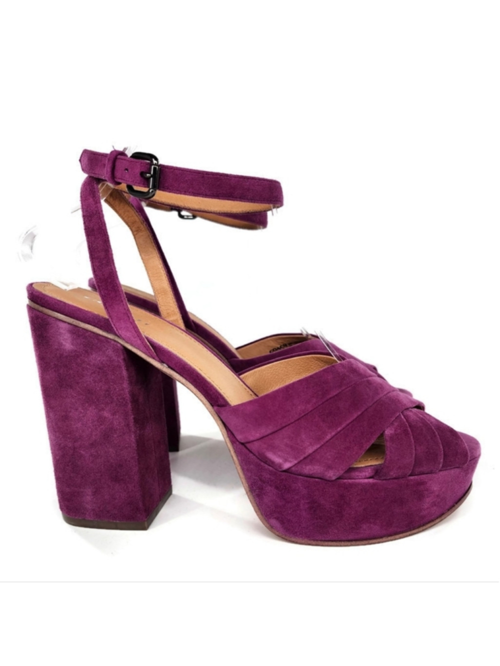 Coach Nikeeta Plum Purple Suede Ankle Wrap Block High Heel Platform Sandals - Picture 4 of 13